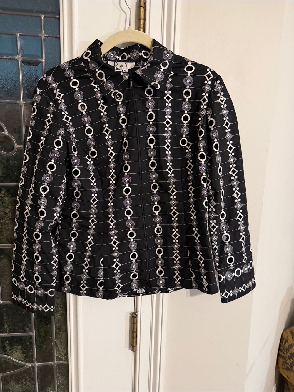 D&Y Black Jacket with White Geometric Embroidery